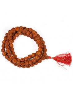 Collana Mala Rudraksha 108 grani con nappina rossa