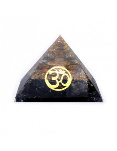 Piramide Orgonite in Tormalina nera con Fiore della vita