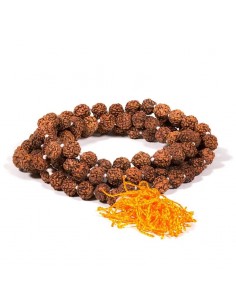 Collana in Rudraksha 108 perle con nappa arancione/gialla