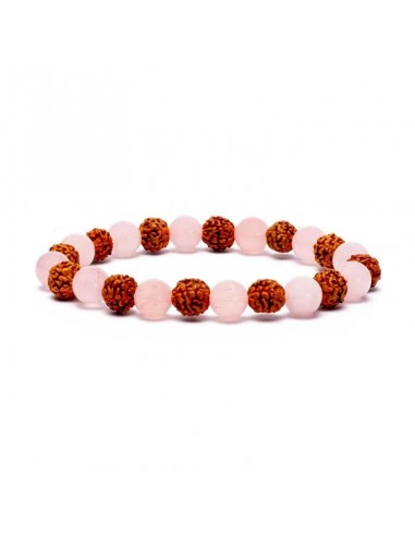 Braccialetto elastico Rudraksha e Quarzo Rosa