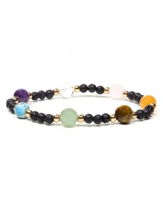 Braccialetto elastico in pietra lavica con sette Chakra