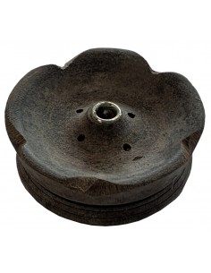 Porta incenso in legno rotondo fior di loto