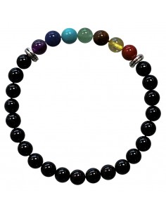 Braccialetto elastico Onice nera e Chakra