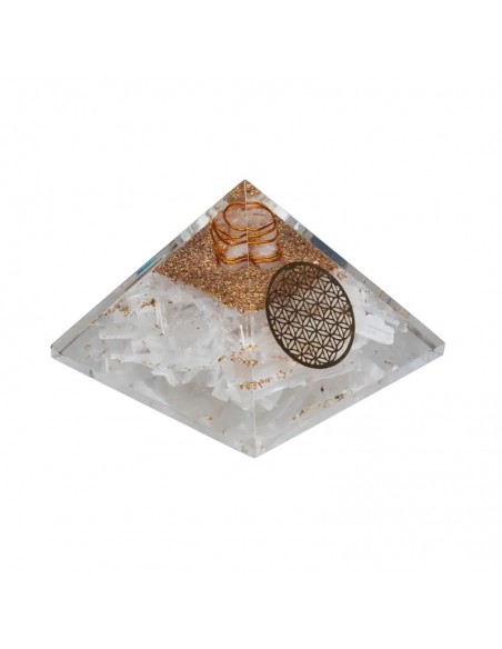 Piramide Orgonite in Selenite e Fiore della vita