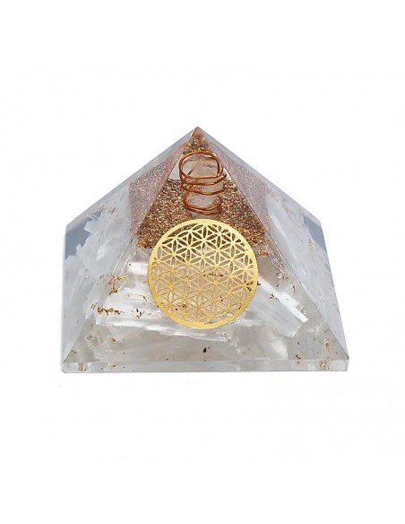 Piramide Orgonite in Selenite e Fiore della vita