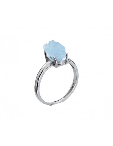 Ring with raw Aquamarine in white copper