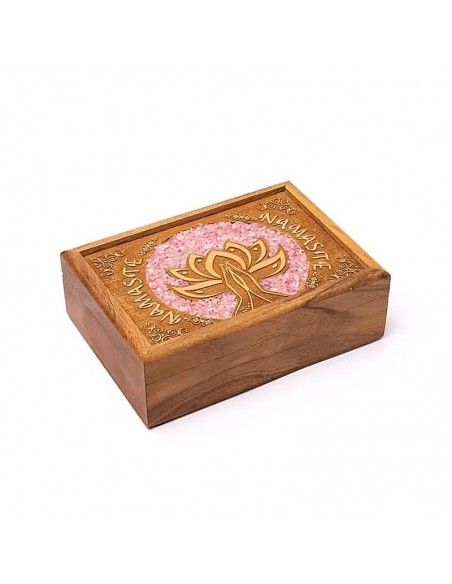Scatola tarocchi in legno con Loto - Namastè con quarzo rosa